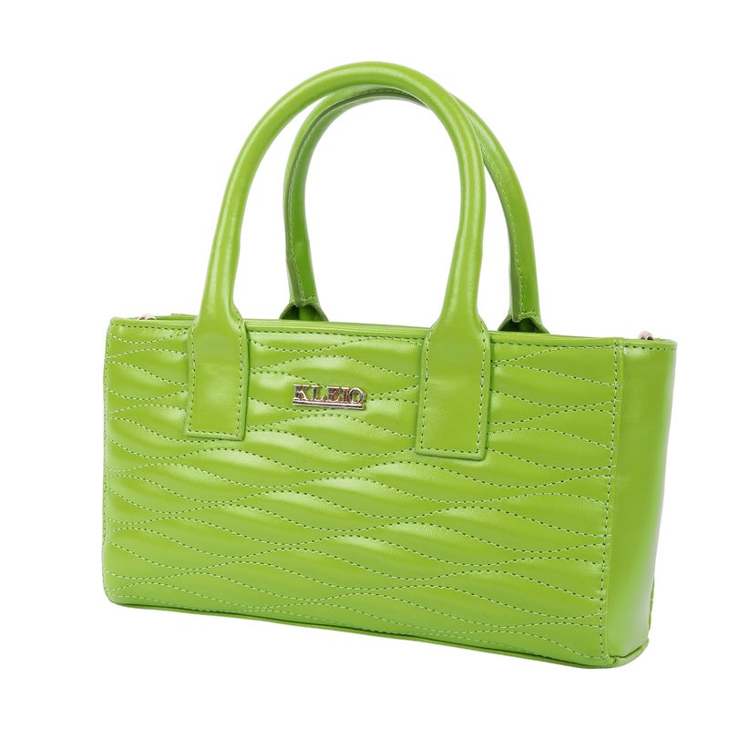 KLEIO Vegan Leather Quilted Medium HandBag with Long Strap and Zip Closure for Women/Girls - Image 4